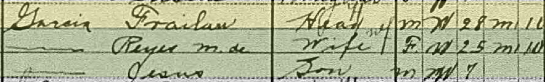 1920 census screen capture - Froilan Garcia family